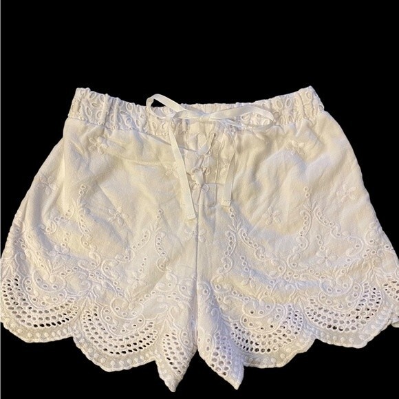 Juniors White lace shorts, ribbon lace up back, patriotic wear, 4th of July, S - Picture 2 of 8